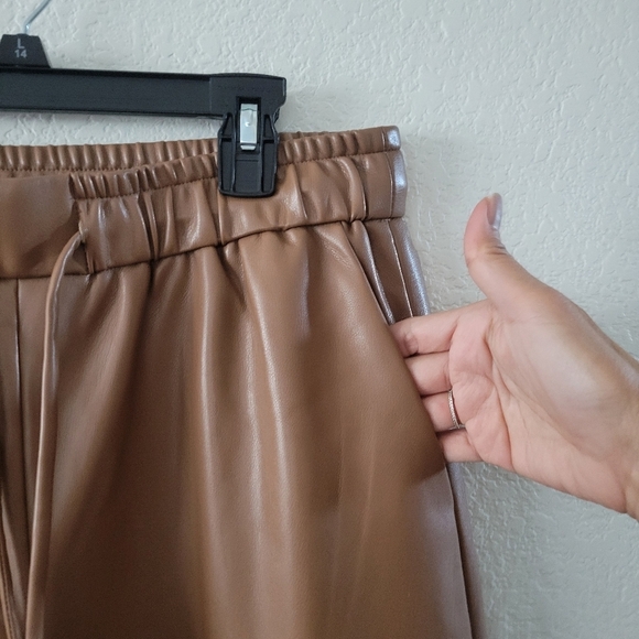 Mayson the Label Vegan Leather Relaxed Drawstring Pants in Mushroom M - Picture 6 of 12